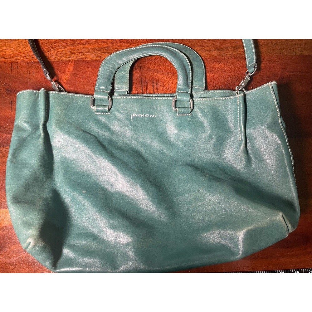 Dimoni Leather Satchel Tote Handbag Shoulder Bag Made in Spain Stained Green